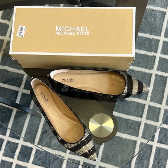 Michael Kors Black and Gold Patterned Flats - Picture 1 of 5